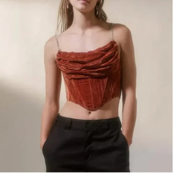 ⭐️ UO Lexi Velvet Cowl Neck Boho Peasant Hipster Romantic Corset Party Blouse - Picture 2 of 4